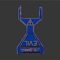 Blue 3D Printed Structural Component With Triangular Pattern And EVIL Text