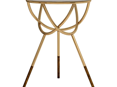 Modern Round Side Table With Crisscross Metal Base And Tapered Wooden Legs 3d model