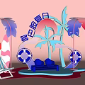 Summer Vacation Beach Scene With Palm Trees Beach Chair And Lifebuoy Decorations