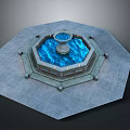Octagonal Fountain Design With Blue Water Basin And Stone Decorative Platform