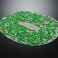 Green Grass on Circular Surface with Gray Stone Path and Small Lawn Design