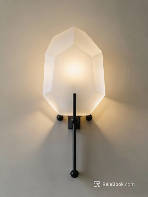 Geometric White Frosted Glass Wall Lamp with Black Metal Rod Mounted on Wall 3d model 