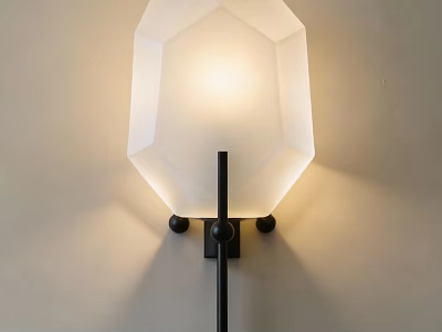 Geometric White Frosted Glass Wall Lamp with Black Metal Rod Mounted on Wall 3d model