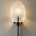 Geometric White Frosted Glass Wall Lamp with Black Metal Rod Mounted on Wall