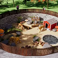 Park Landscape Featuring Tigers Red Small House Pool Stones and Trees