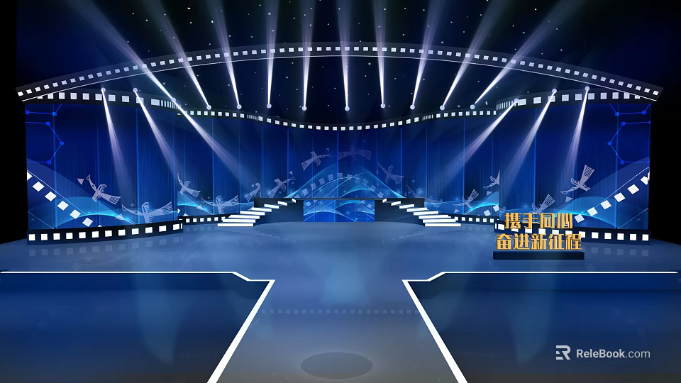 Modern Electronic Technology Stage Design With Blue Lighting And New Era Elements 3d model