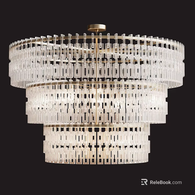 Elegant Crystal Chandelier With Multi Layer Circular Design And Transparent Elements 3d model