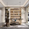 Modern Living and Dining Room Interior With Marble TV Wall Large Windows Sofa And Rug
