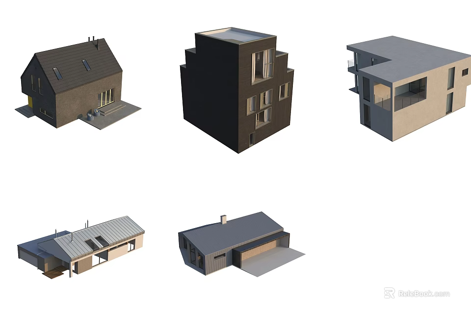 Detached House Architectural Designs Featuring Modern Styles And Various Roof Structures 3d model