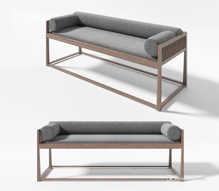 Modern Sectional Sofa With Gray Upholstery And Wooden Frame Design 3d model