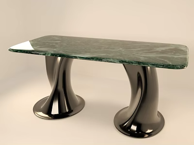 Modern Dining Table With Green Marble Tabletop And Curved Metal Legs Design 3d model