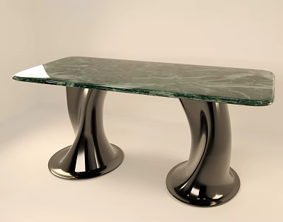 Modern Dining Table With Green Marble Tabletop And Curved Metal Legs Design 3d model