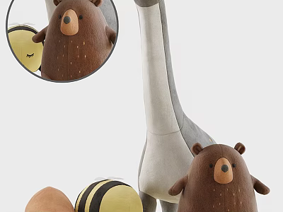 Soft Plush Stuffed Animal Toys With Brown Bear Giraffe Bee And Egg Shape For Kids 3d model