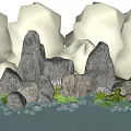 Natural Stone and Wood Garden Decor With Green Plants Trees and Small Rocks
