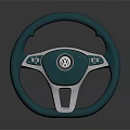 Teal Car Steering Wheel With Volkswagen Logo Silver Accents And Modern Design