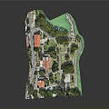 Scenic Residential Area With Red Roof Buildings Trees Roads And Water Body