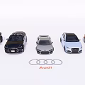 Audi Various Car Models Displayed With Brand Logo On White Background 3d model