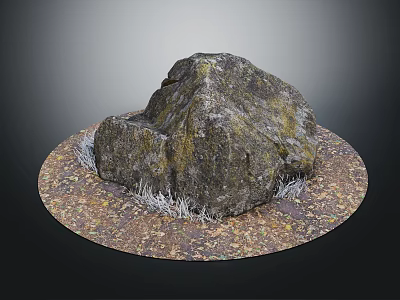Natural Wood And Stone Decorative Element With Green Grass Around Circular Base 3d model