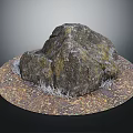 Natural Wood And Stone Decorative Element With Green Grass Around Circular Base