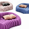 Modern Gray Curved Sectional Sofa with Tufted Texture and Pink Cushions