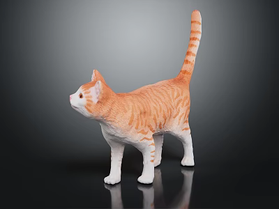 Orange Striped Cat Figure Standing On Black Background With Reflective Surface 3d model