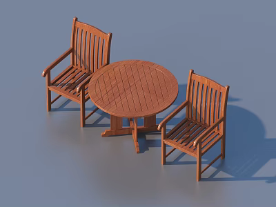 Outdoor Wooden Round Table With Two Matching Chairs For Garden Patio Use 3d model
