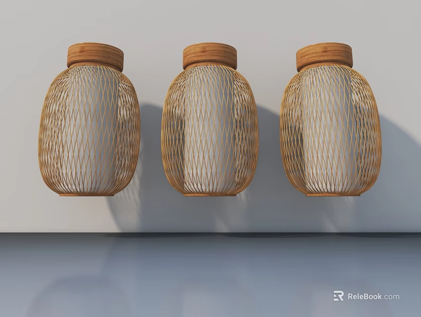 Swing Door With Bamboo Weave Lamps And Wooden Details For Modern Home Decor 3d model 