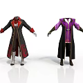 Stylish Long Robes in Black Red and Purple with Decorative Patterns and Long Sleeves