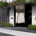 Modern Entrance Gate Design With Stone Wall Metal Roof And Lush Greenery