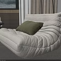 White Lazy Sofa with Green Cushion in Modern Living Room Wooden Wall and Window