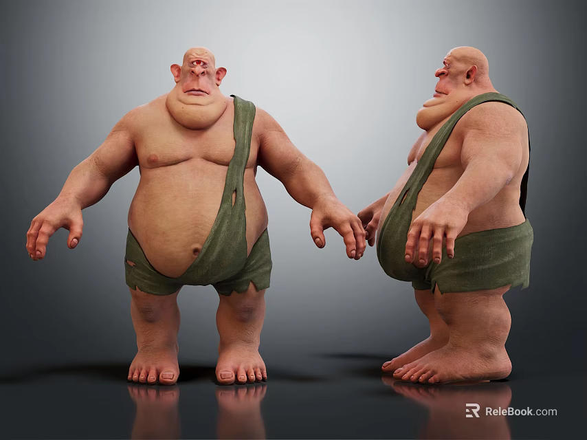 Cartoon Character With Bald Head Chubby Body Green Overalls Front Side Views 3d model 