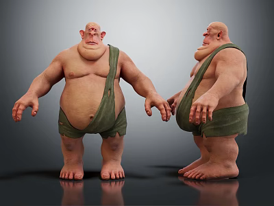 Cartoon Character With Bald Head Chubby Body Green Overalls Front Side Views 3d model