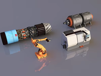 Industrial Equipment Featuring Robotic Arm Motor and Automation Control Panel Devices 3d model