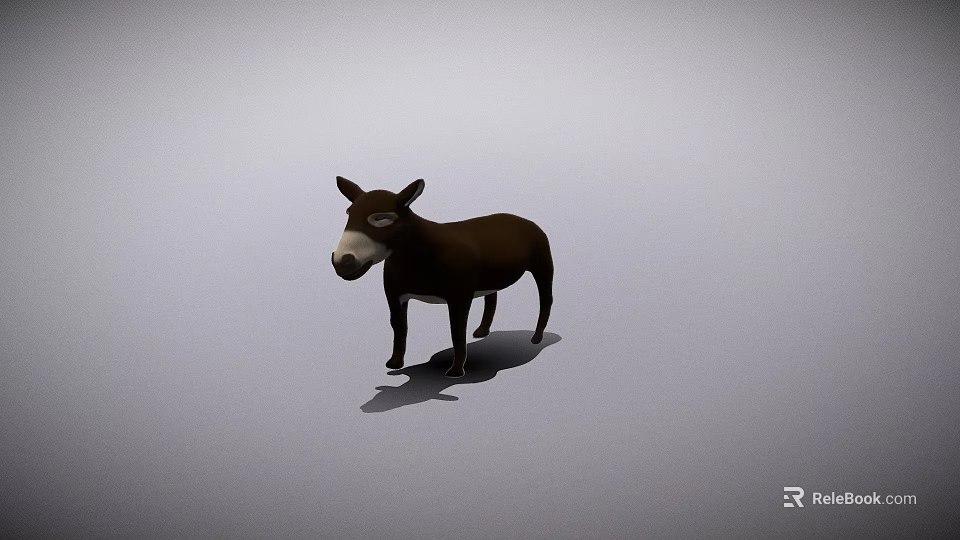 Realistic Brown Donkey 3D Model Standing On Gray Background With Shadow 3d model