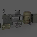 Green Household Items With Laptop Oil Drum Toolbox Camera And Folding Chair