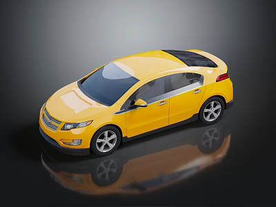 Modern Yellow Car with Sleek Design Black Roof Silver Wheels and Glossy Reflection 3d model