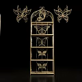 Golden Metal Shelving Unit With Intricate Butterfly Cutout Designs Multi Tiered Open Storage