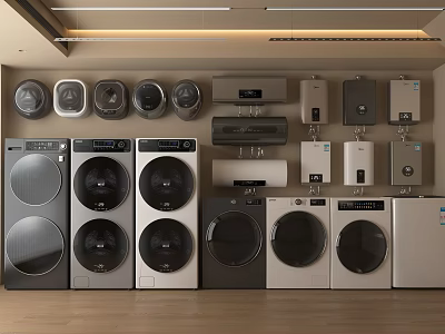 Assorted Washing Machines Displayed In Modern Showroom With Various Models And Designs 3d model