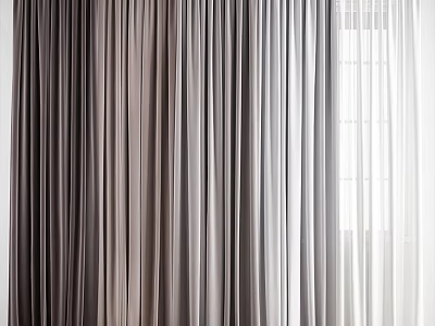 Soft Layered Curtains In Neutral Tones With Light Filtering Window Fabric 3d model