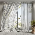 Layered Sheer And Solid Curtains In Neutral Tones With Natural Light And Indoor Plant