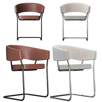 Modern Minimalist Leisure Chairs with Brown and Gray Leather Fabric Armrests and Metal Legs 3d model