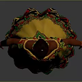 3D Ethnic Character Model In Traditional Yellow Dress With Colorful Geometric Patterns Holding Stick