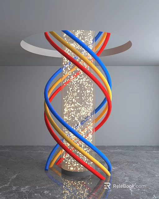 Colorful Spiral Column with Red Yellow Blue Tones and Sparkling Decoration in Modern Interior 3d model 
