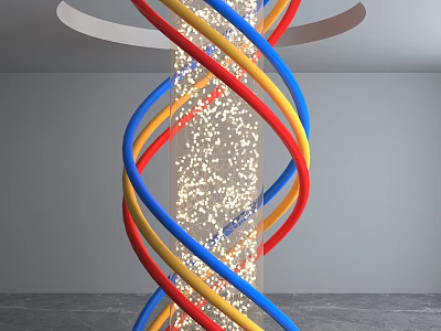 Colorful Spiral Column with Red Yellow Blue Tones and Sparkling Decoration in Modern Interior 3d model