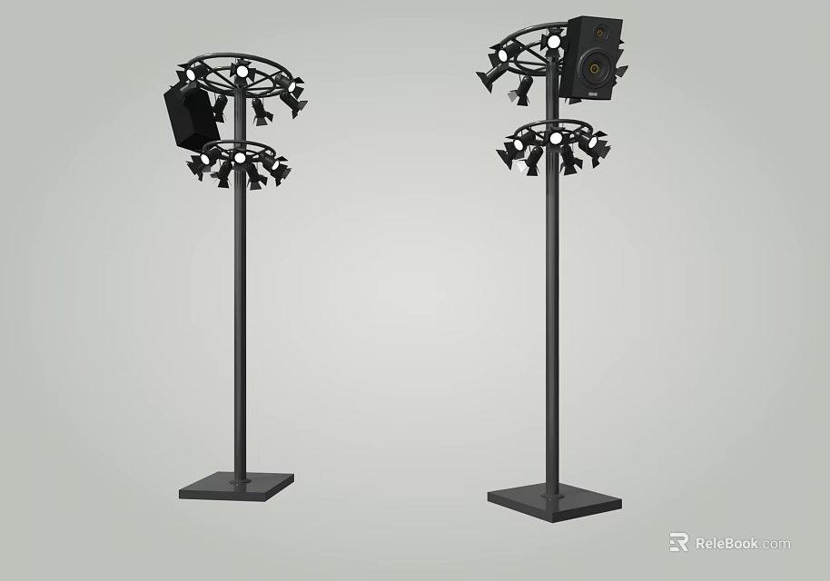 Floor Standing Stage Lights with Multiple Light Heads and Speaker for Events 3d model 