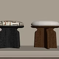 Two Modern Black And Brown Stools With Patterned And White Seat On Light Background 3d model