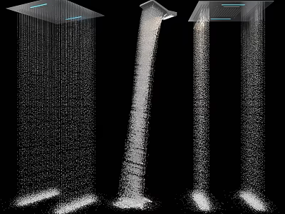 Three Modern Bathroom Shower Heads With Steady Rainfall Water Flow 3d model