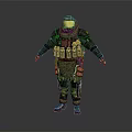 Armored Humanoid Creature in Tactical Suit With Helmet and Protective Gear Standing Pose