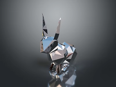 Low Poly Rabbit Decorative Figurine With Metallic Geometric Design And Reflective Surface 3d model