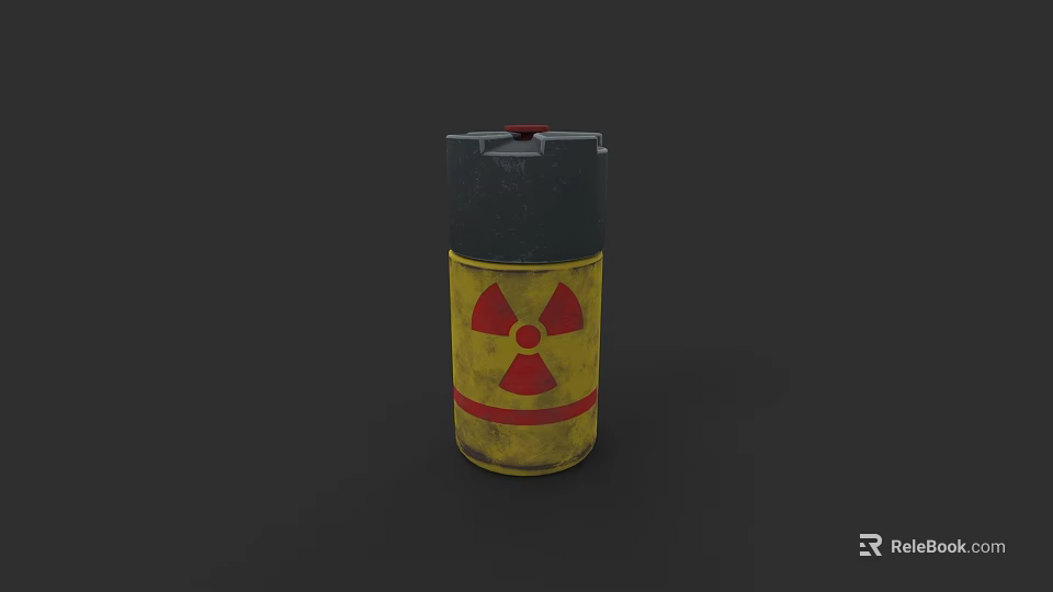 Yellow Radioactive Weapon Container With Red Radiation Symbol And Black Top 3d model 